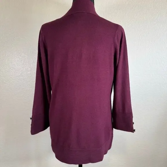 NWT Evolution by Cyrus Open Cardigan 3/4 Sleeve Buttoned Cuffs Burgundy Size S - Picture 2 of 11
